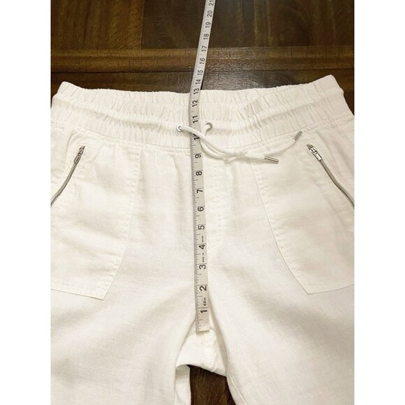Athleta Cabo White Linen Cropped Jogger Pants Size 12 Pull On Drawstring Waist - Picture 5 of 8